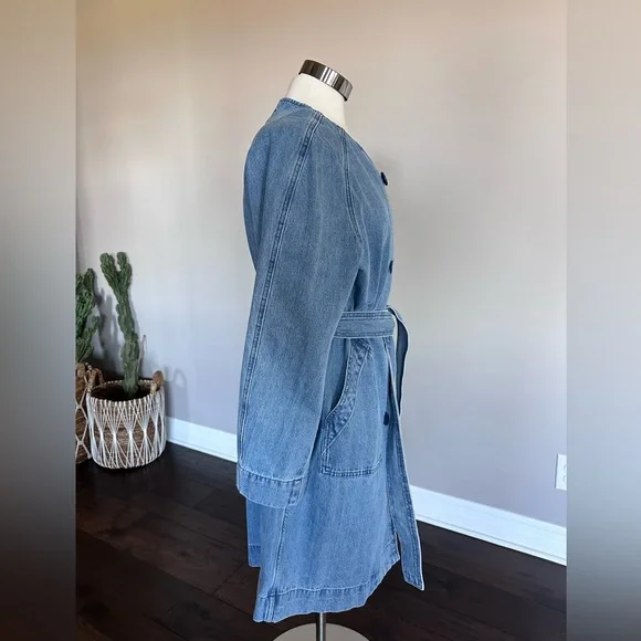 J. Crew Denim Trench Coat Double Breasted Collar Light Denim Woman's Large - Picture 7 of 15